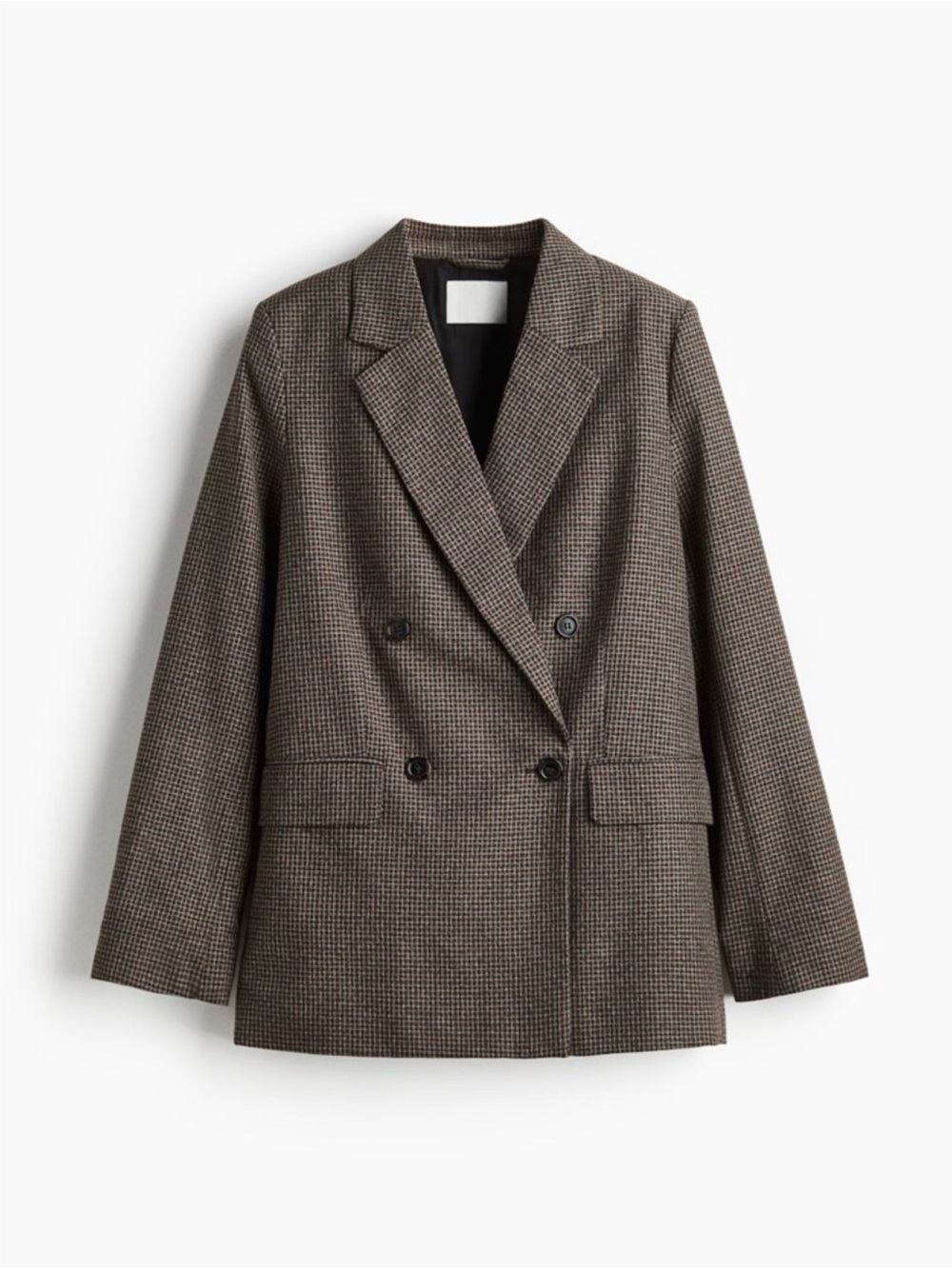 H&M Women’s Double-Breasted Brown Houndstooth Blazer Jacket